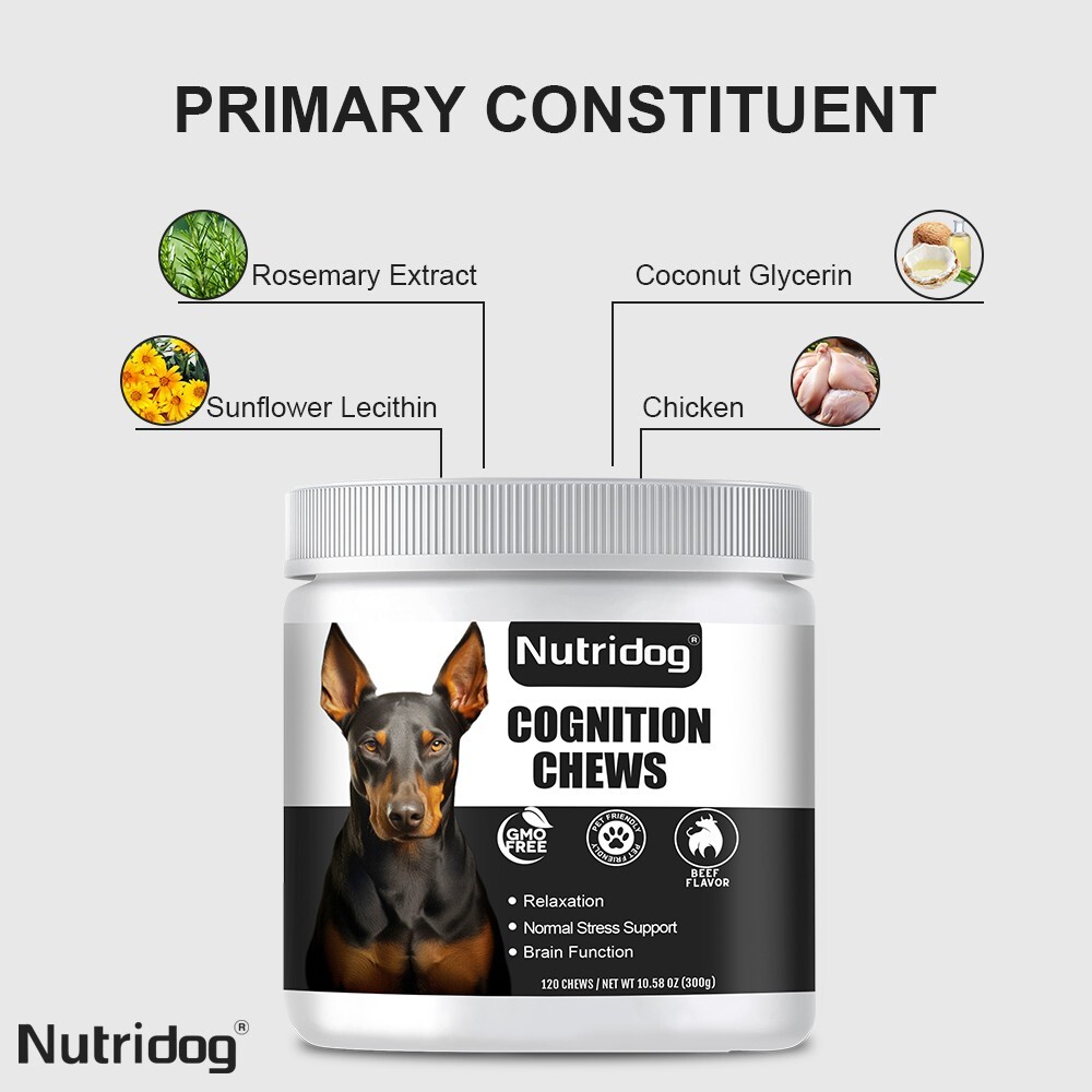 Dog cognitive chews to promote brain health and provide psychological support