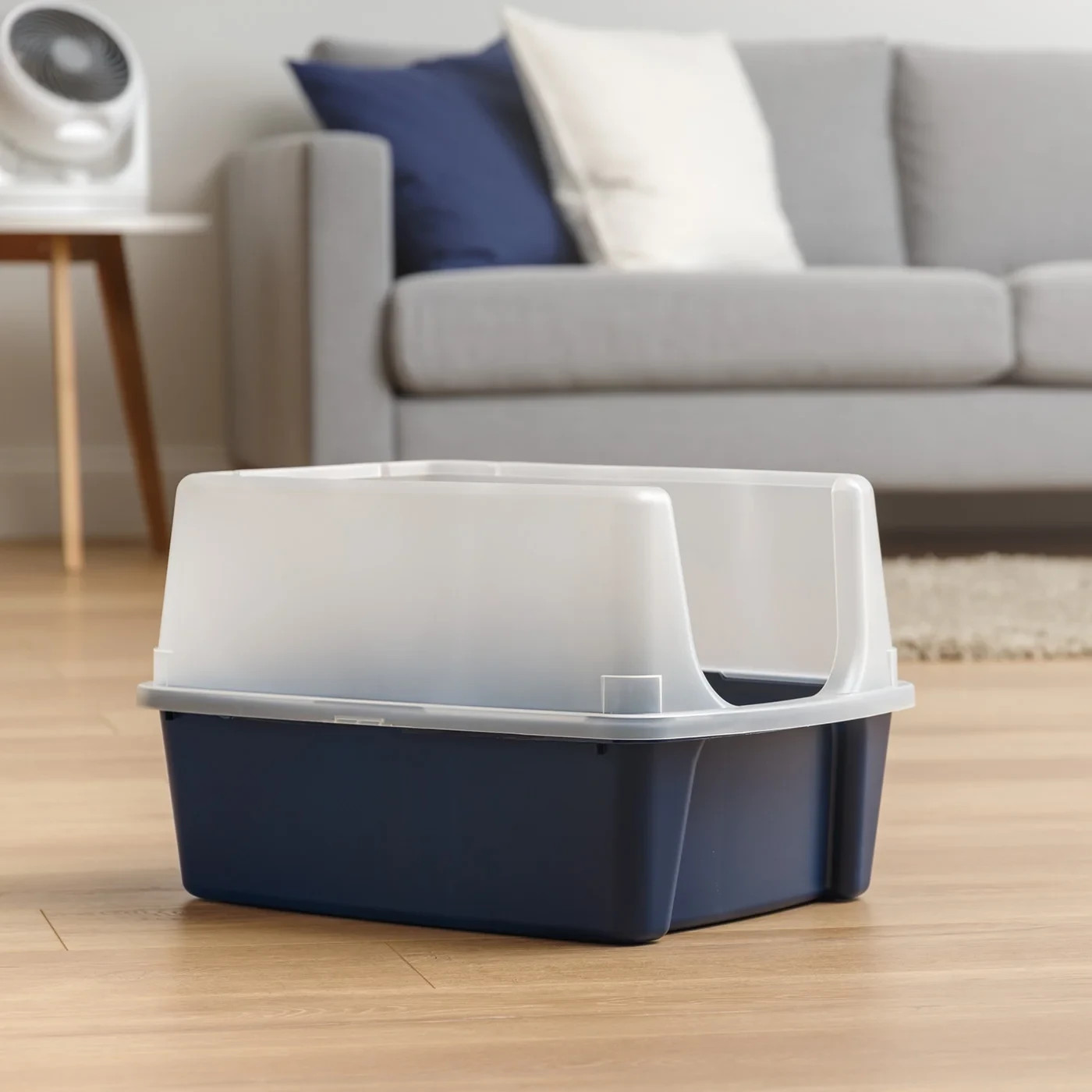 High Sided Open Top Cat Litter Box with Scoop, Navy