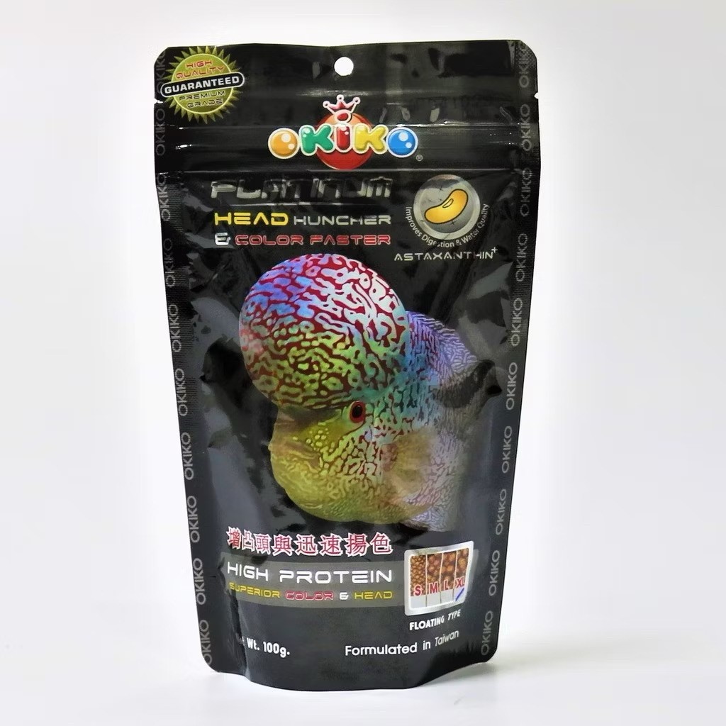 6x Okiko Platinum Flowerhorn Cichlid Fish Head M Pellets 100g