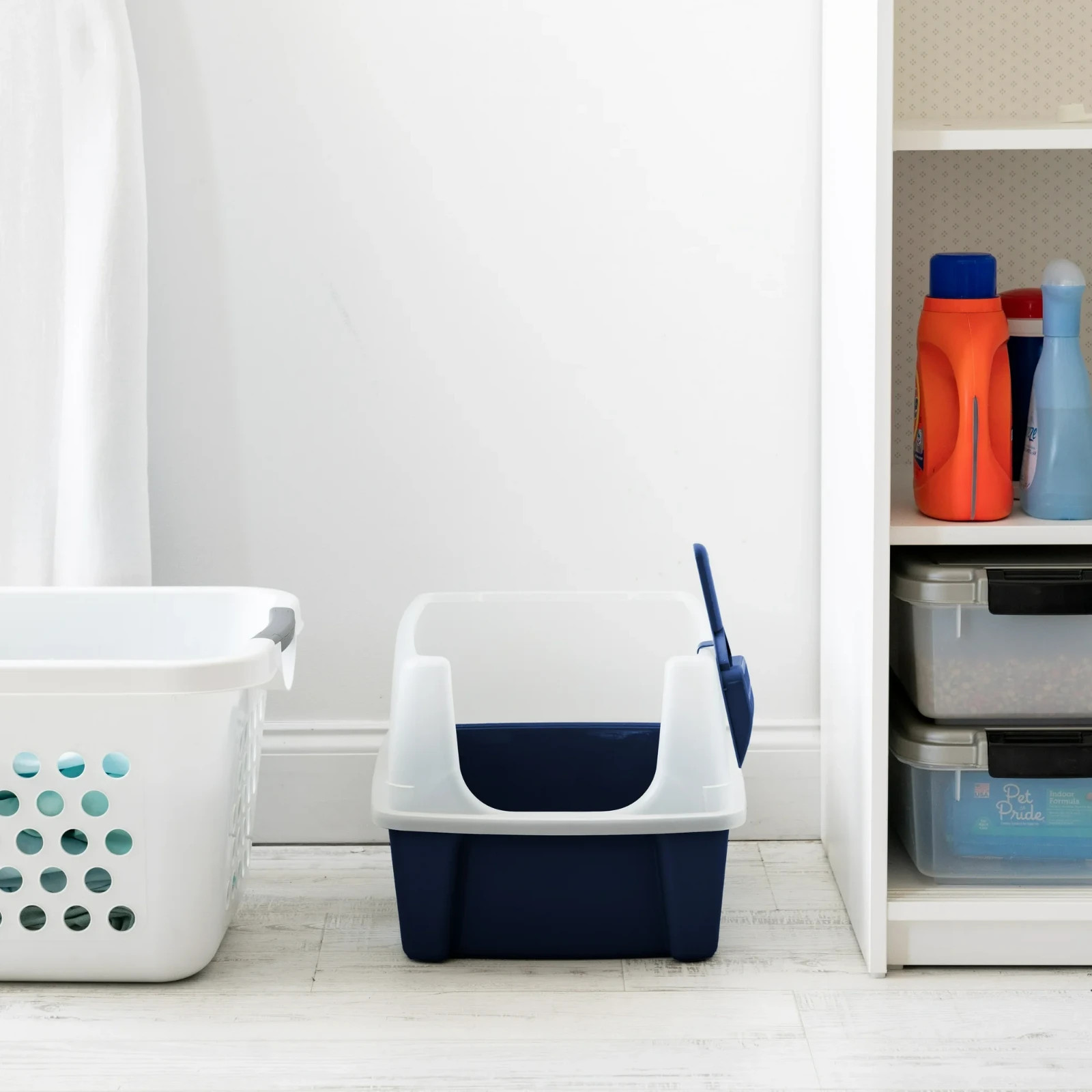 High Sided Open Top Cat Litter Box with Scoop, Navy