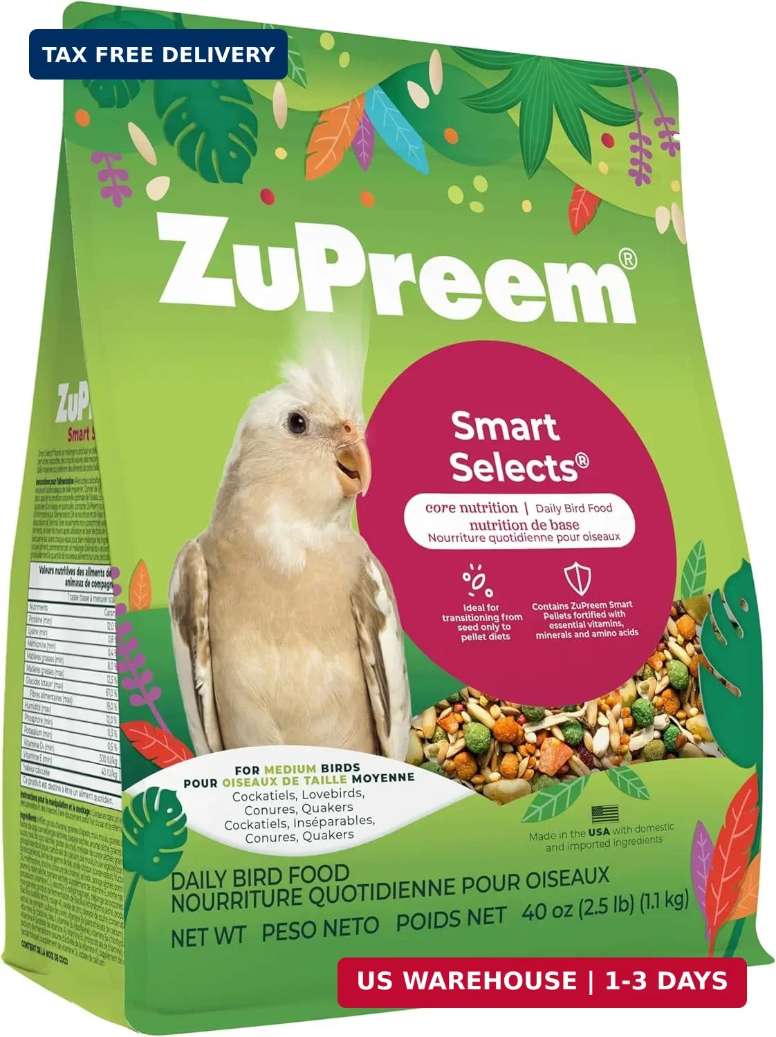 Premium Medium Bird Food Pellets&Seed Mix 2.5lb Cockatiel Lovebird Quaker Conure