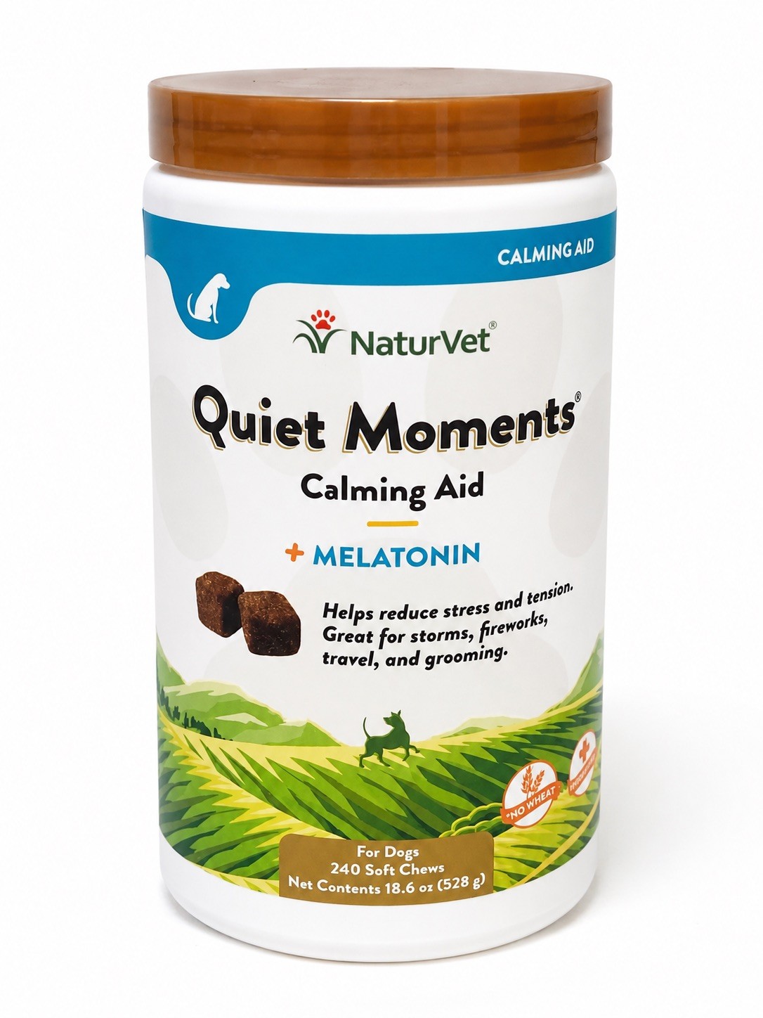 NaturVet Quiet Moments Calming Aid Plus Melatonin 240 Soft Chews Dogs EX 03/2028