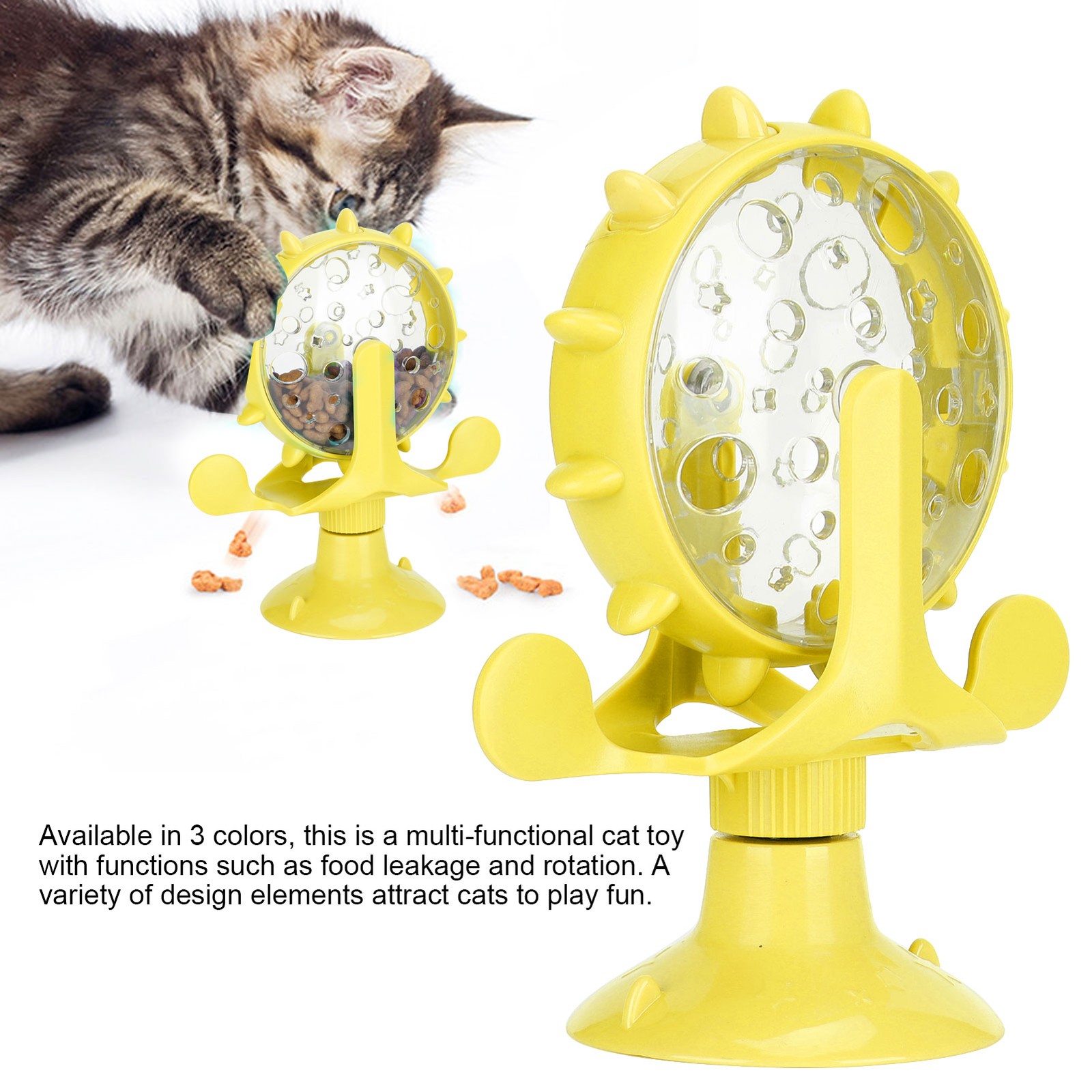 ABS Cat Treat Puzzle Toy Windmill Educational Interactive (Yellow)