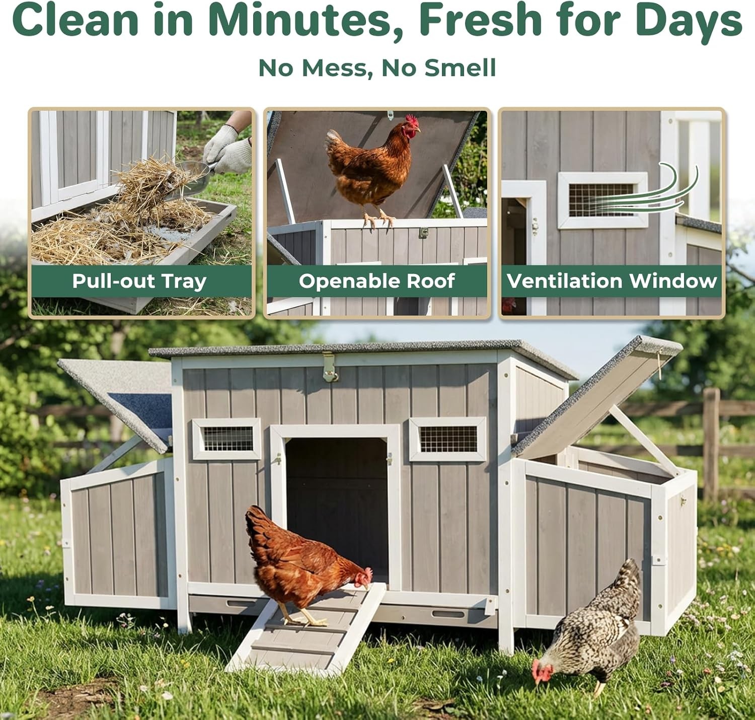 PETSCOSSET 62″Chicken Coop for 2-4 Chickens,Large Hen House with 4 Nesting Boxes