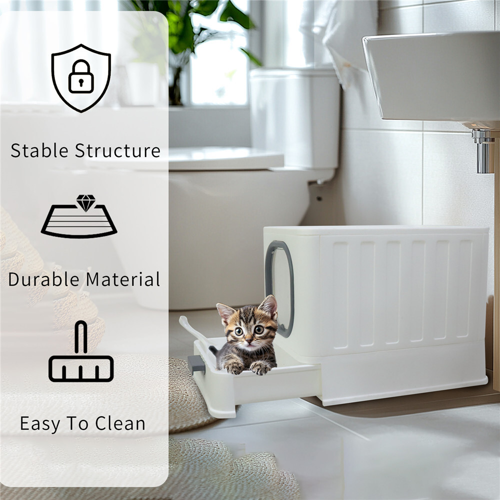 Corner Cat Litter Box with Lid Fully Enclosed Anti-Splashing Cat Kitty Litter