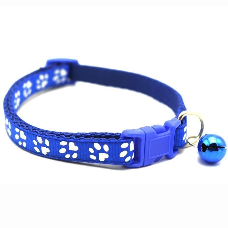 Adjustable Cat Collar with Bell & Cute Paw Print Pendant Breakaway Safety Buckle