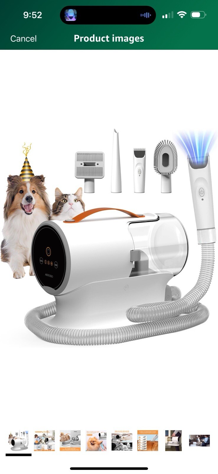 AIRROBO PG100 Pet Grooming Vacuum with 5 Grooming Tools, 12000Pa Suction Power