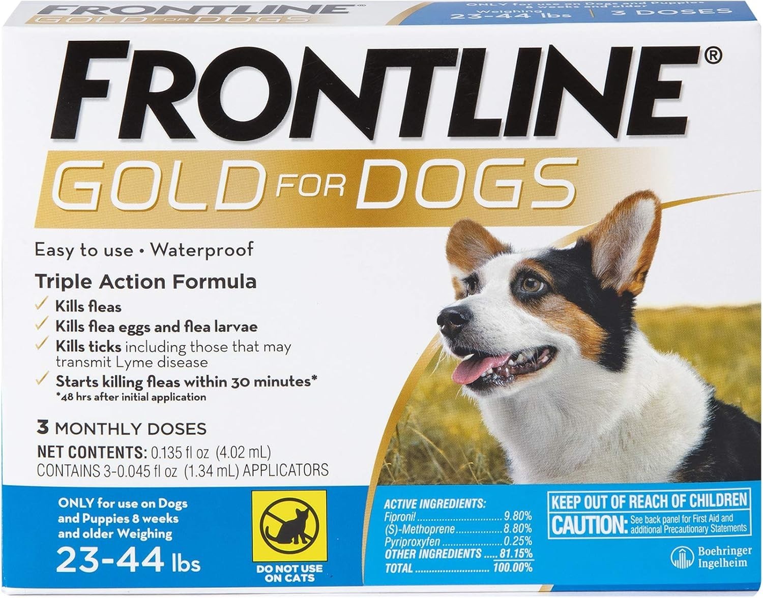 Frontline Plus Gold Dogs 23-44 lbs | 100% Genuine US EPA Approve !!! | 3 doses