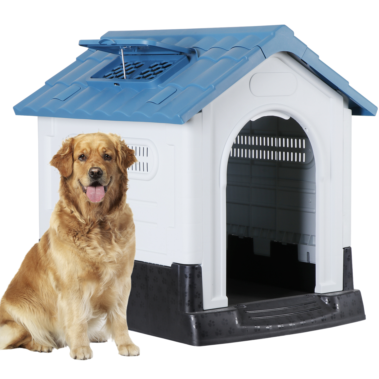 Dog House Indoor Outdoor Ventilate Waterproof Pet Plastic W/ Adjustable Skylight