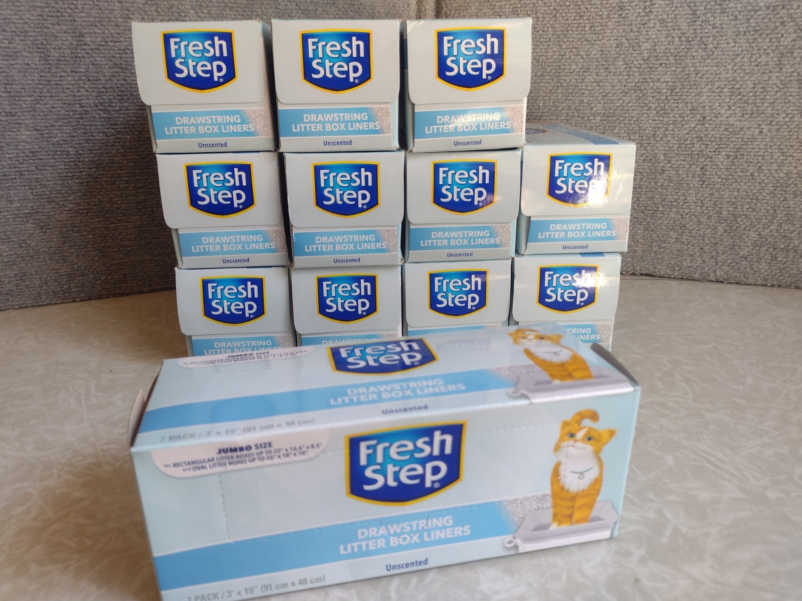 12 Boxes Fresh Step Drawstring Cat Litter Box Liners Jumbo Size Unscented 3’x19″