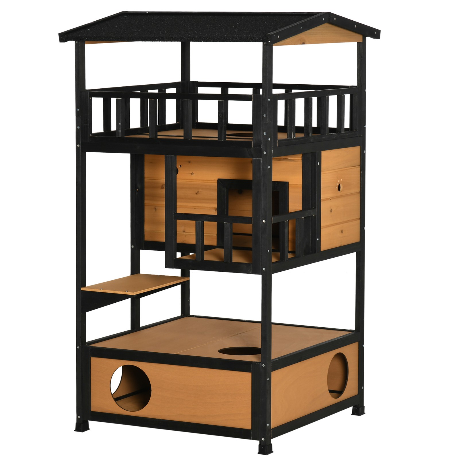 Outdoor Feral Cat House Kitten Condo Shelter with Escape Door Jumping Platform