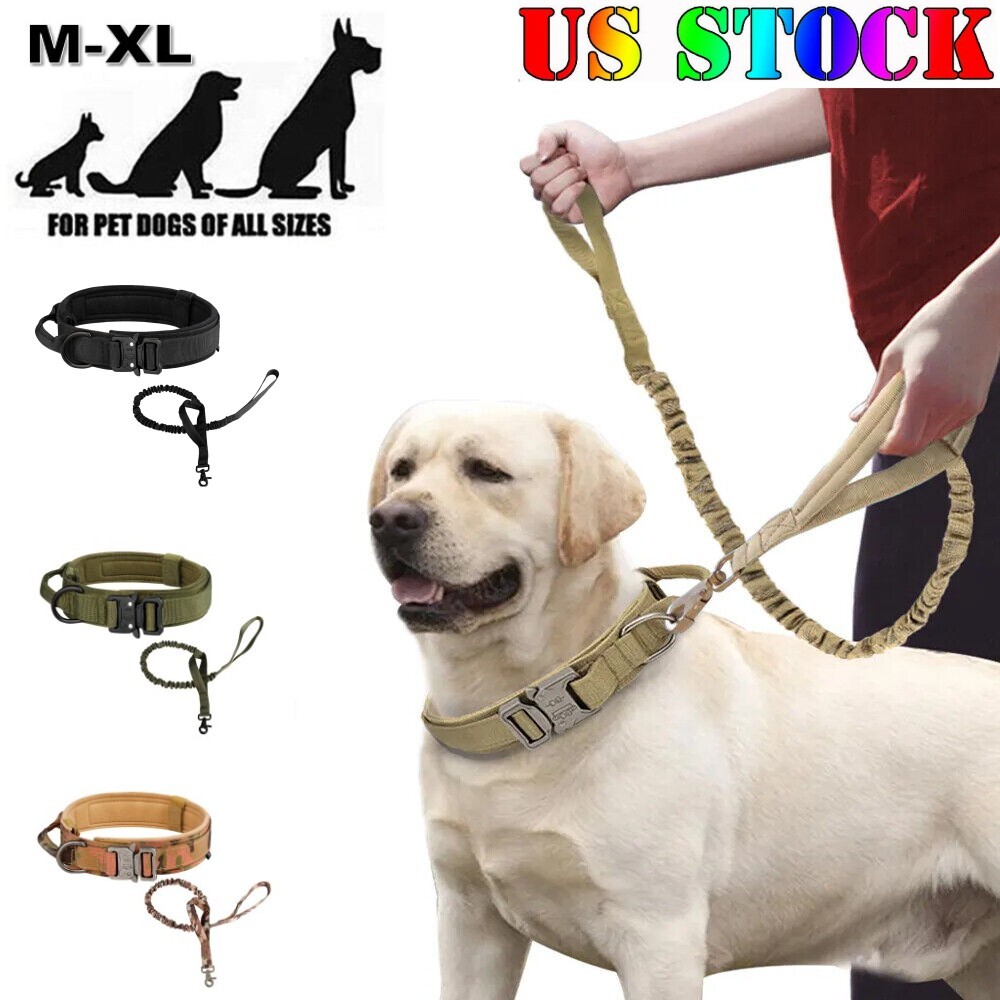 Tactical Military Dog Training Collar With Leash Metal Buckle Heavy Duty M L XL