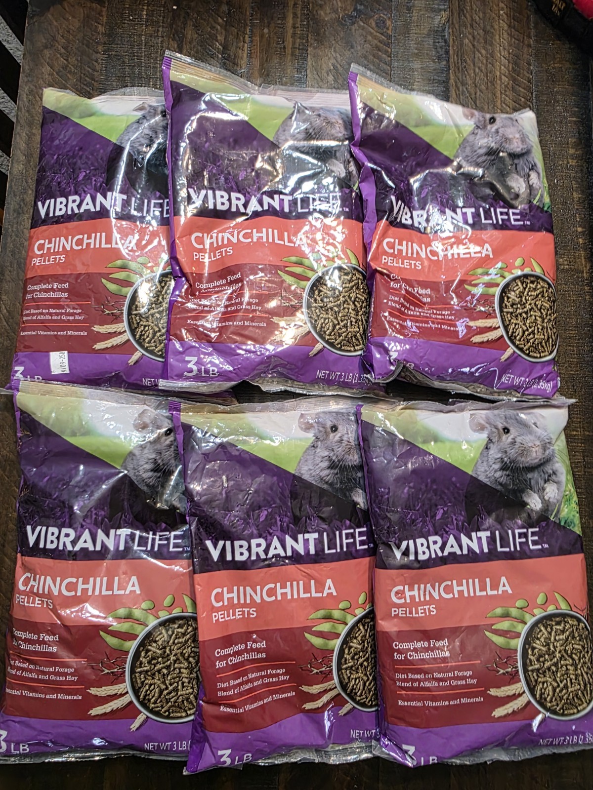 6 Vibrant Life Chinchilla Complete Pellet Feed, 3 Lb Bags, 18 Lbs Total