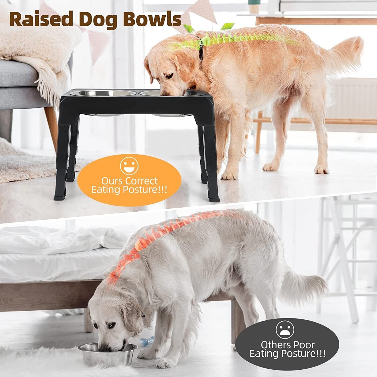 Adjustable Pet Dog Feeder Bowl Elevated Raised Stainless Steel Food Water Stand