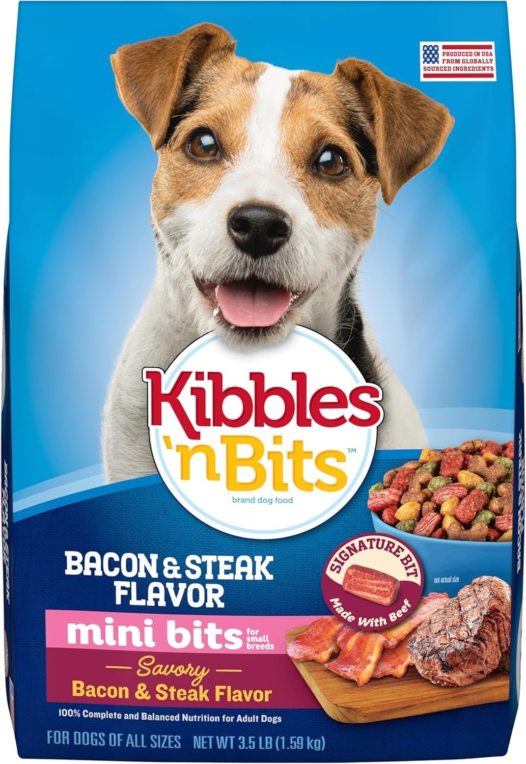 Kibbles ‘n Bits Mini Bits Small Breed Dry Dog Food, Savory Bacon & Steak Flavor