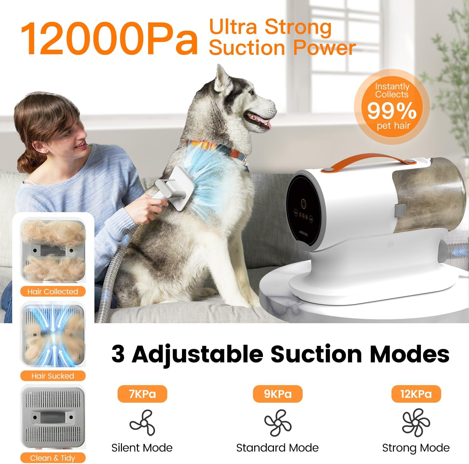 Dog Grooming Vacuum Kit,12000Pa Strong Pet Vacuum for Shedding,Grooming Hai,Quie