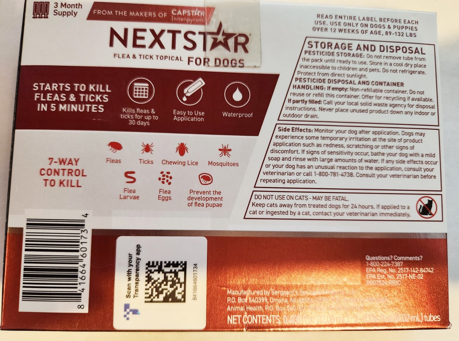 NextStar Flea & Tick Topical Treatment for X-Large Dogs 89-132 lbs. 3 Month Supp
