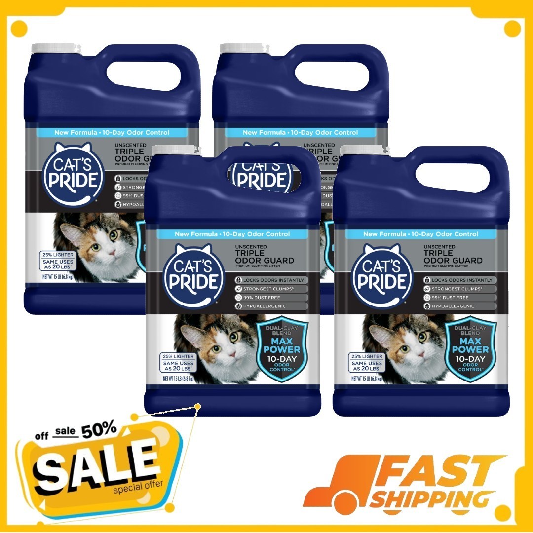4P Cat’s Pride Max Power Triple Odor Guard Unscented Clumping Cat Litter, 15 lb