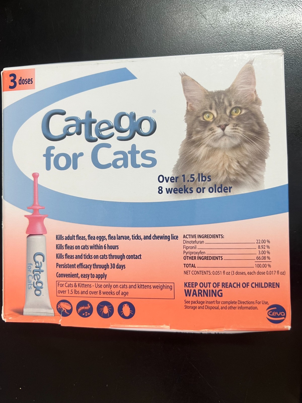 Catego Cats Flea and Tick Treatment & Prevention (over 1.5 lbs) 3-month 7014