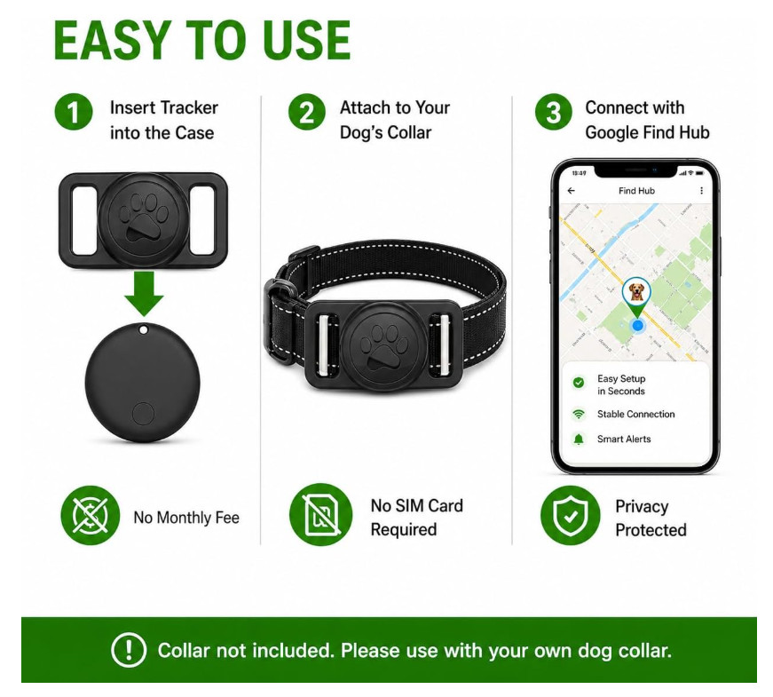 GPS Dog Collar Tracker Android Find My No Fee Waterproof Pet Tag