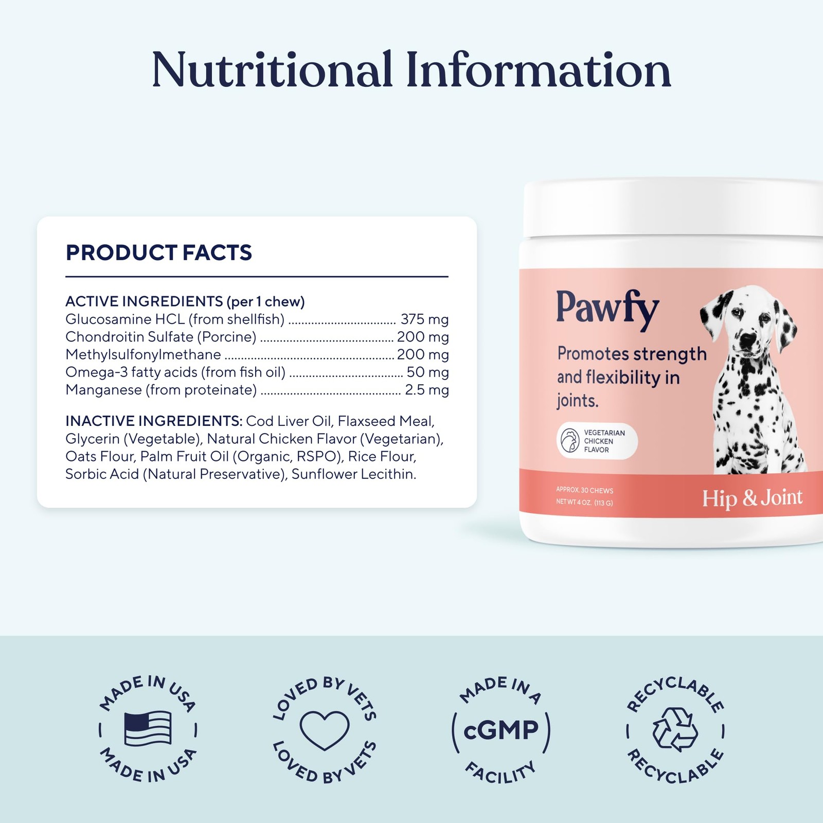 Pawfy Hip & Joint Supplement for Dogs with MSM 4 Ounce (Pack of 1), No Color