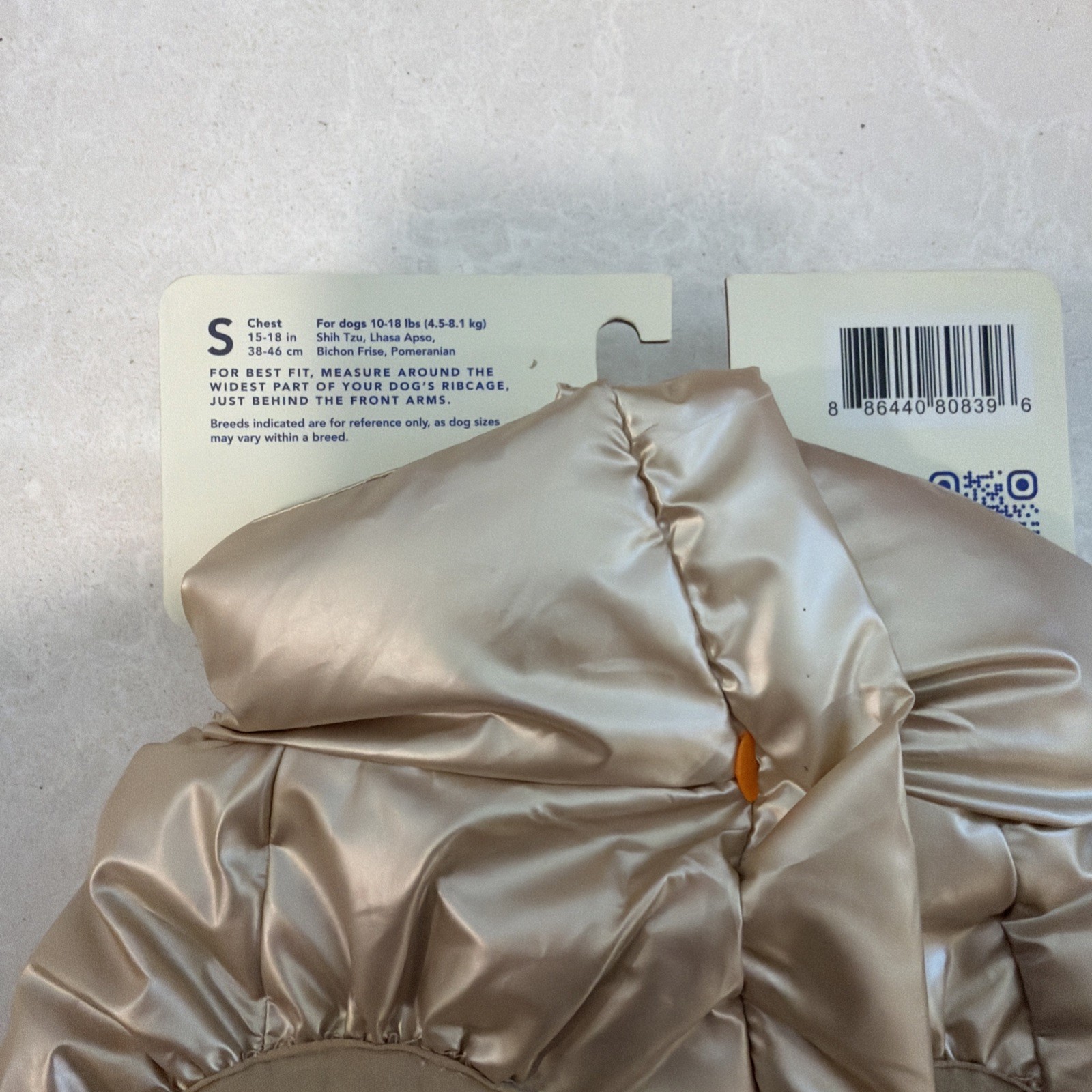 Oodles Small Champagne Puffer Jacket. Fits Dogs 10-18 Lbs. Brand NEW