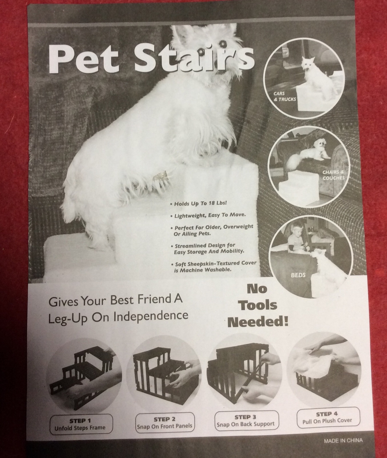 Pet Stairs No Tools Needed,holds Up To 18 Lbs,light Weight 12” Height.
