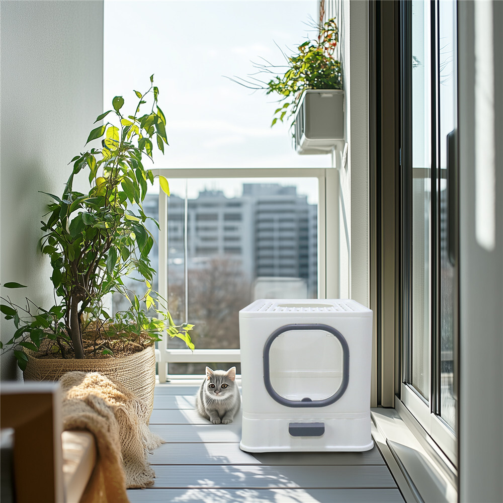 Corner Cat Litter Box with Lid Fully Enclosed Anti-Splashing Cat Kitty Litter