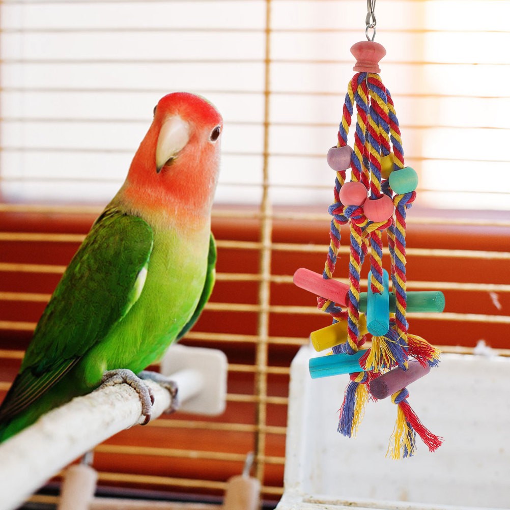 3 Set of 3 Safety Wood Parrot Toys with Hook for Pet Foraging and Biting