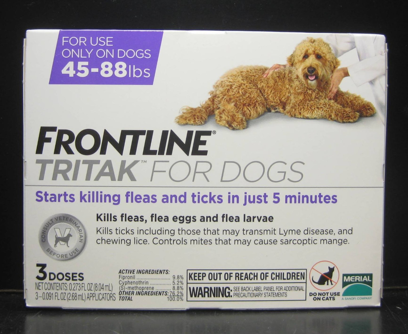 Frontline Plus Tritak Flea Tick/Mites Mange for Dogs 45-88 Lbs 3 Doses