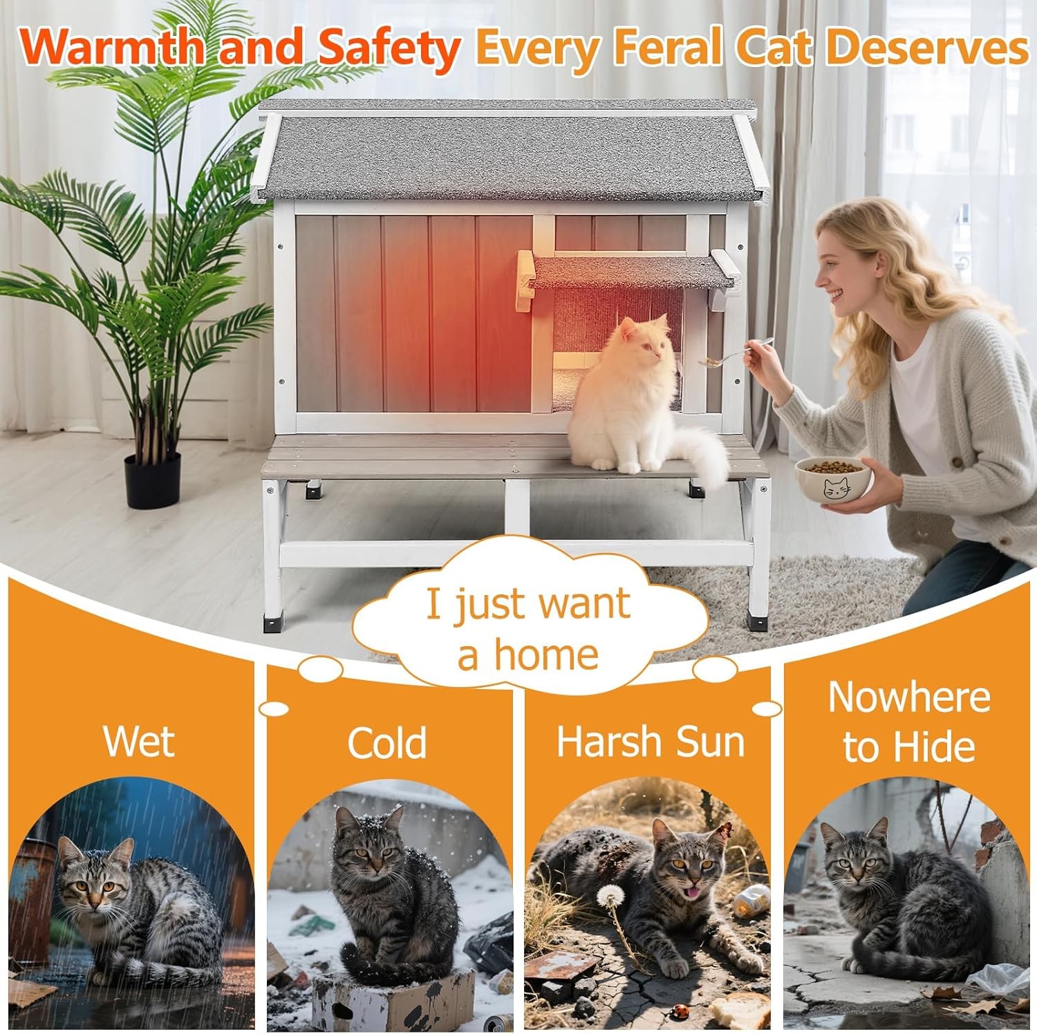 Petscosset Insulated Cat House Outdoor Cat Shelter for Winter Wooden Pet House