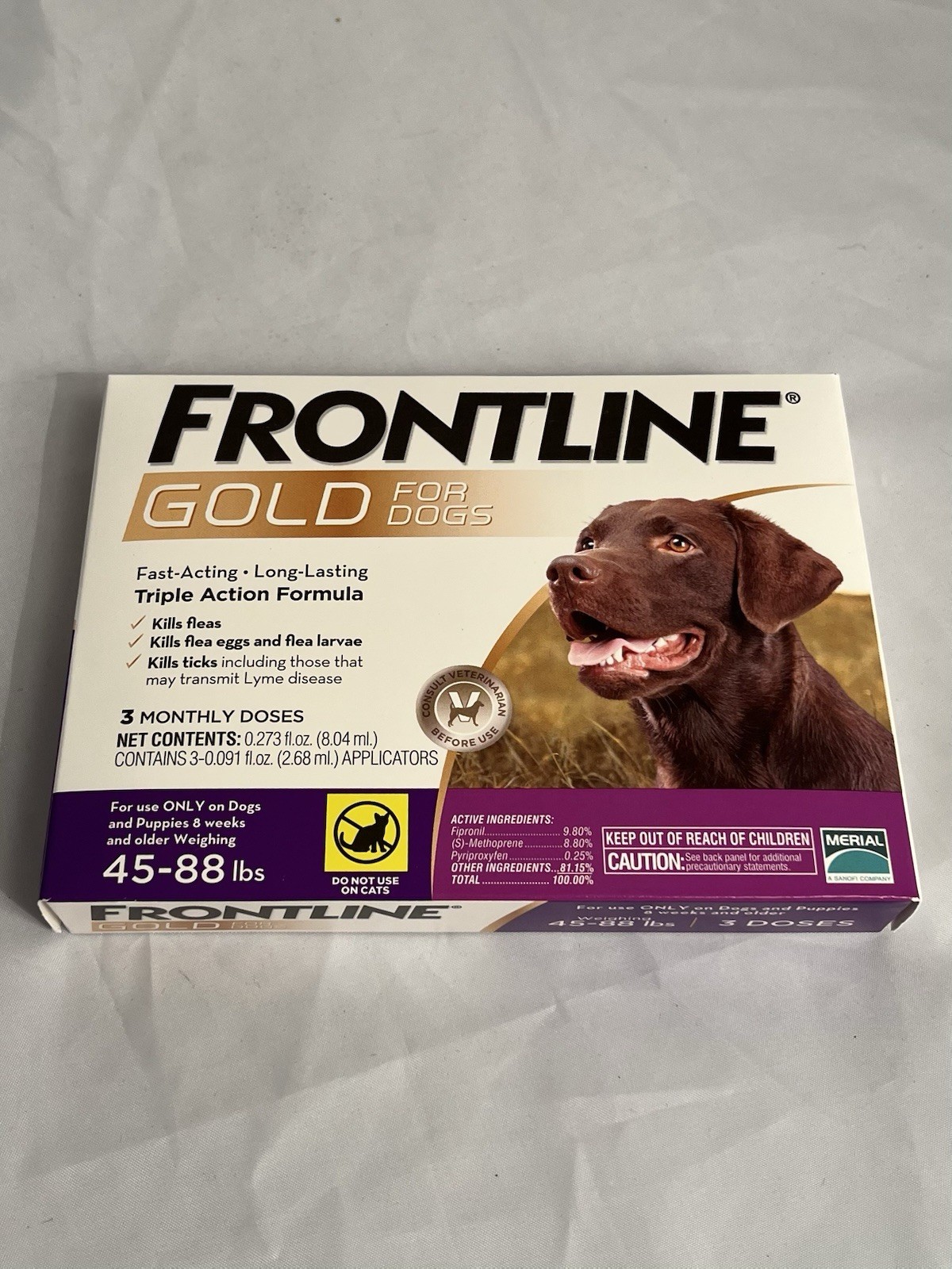 Frontline Gold 100 % Genuine Epa. Approved for Dogs 45 – 88 Lbs. ( 3 Doses )