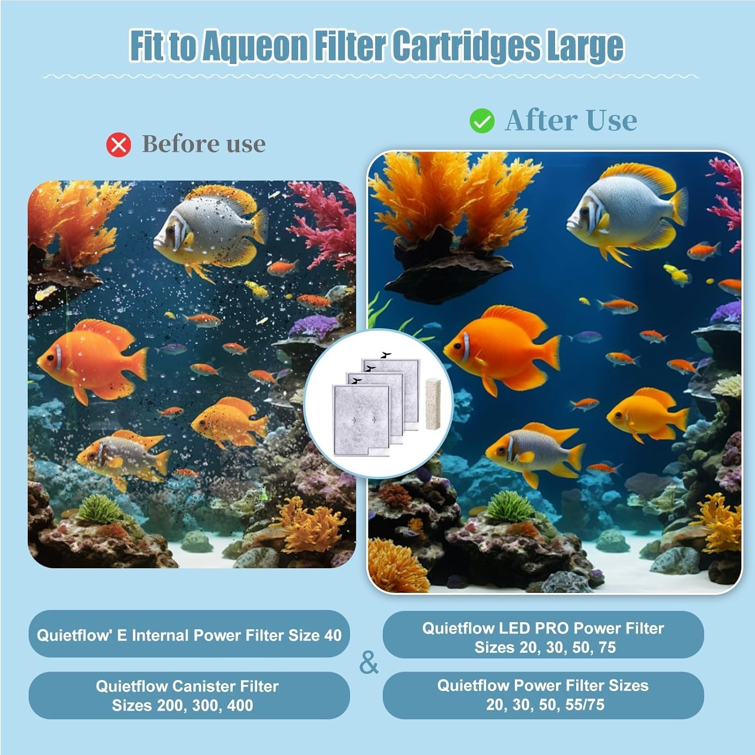 12 Pack S/M/L Filter Cartridges Compatible with Aqueon QuietFlow Power Filter