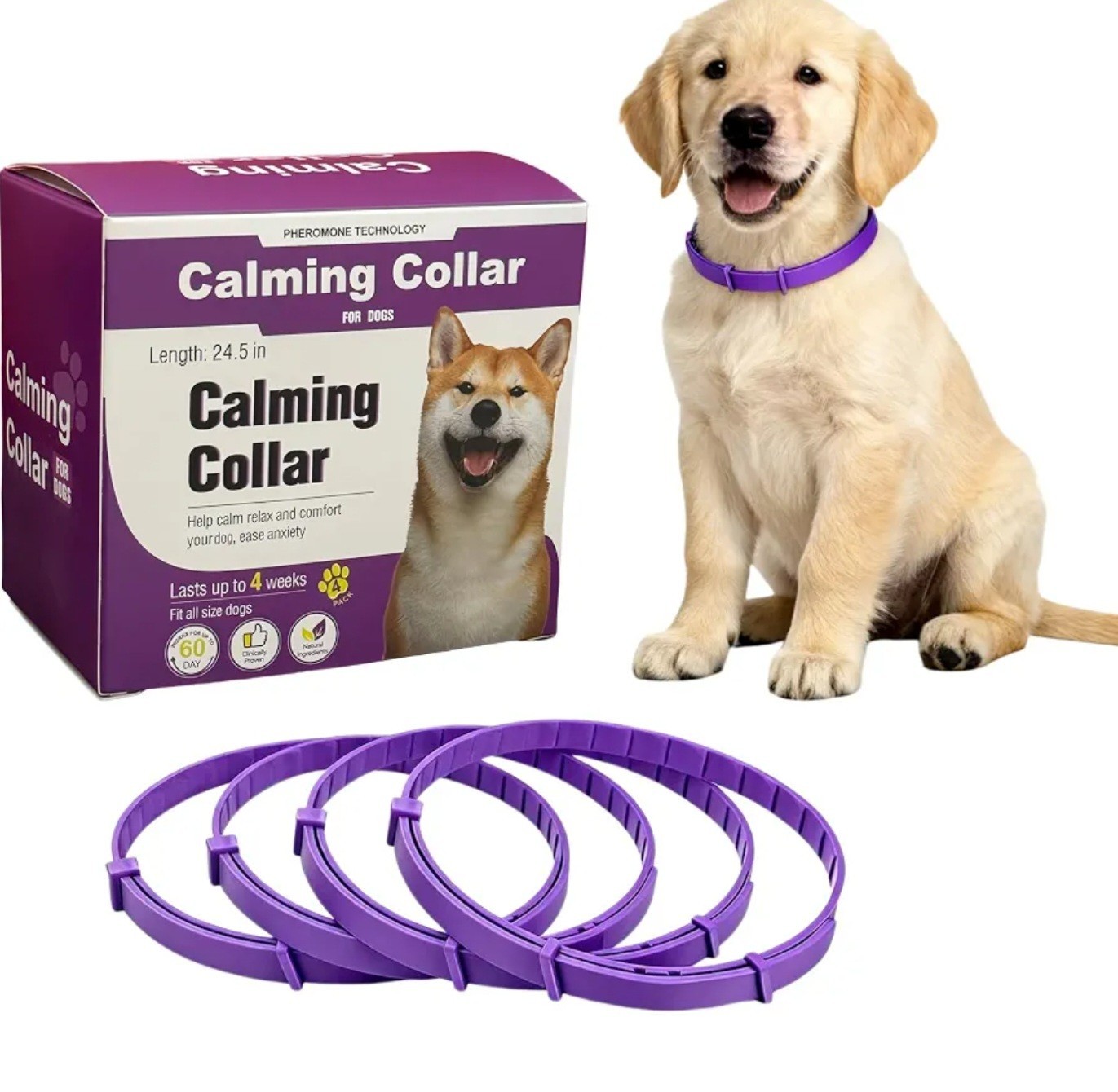 Calming Collar for Dogs 4 Packs, Dog Calming Pheromones Collar Lasts 60 Days,…