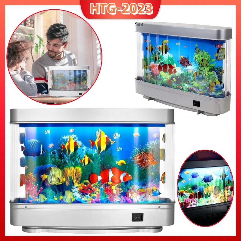 Fake Fish Tank Mini Aquarium Dynamic Image Decora Light Virtual Ocean Motion ~