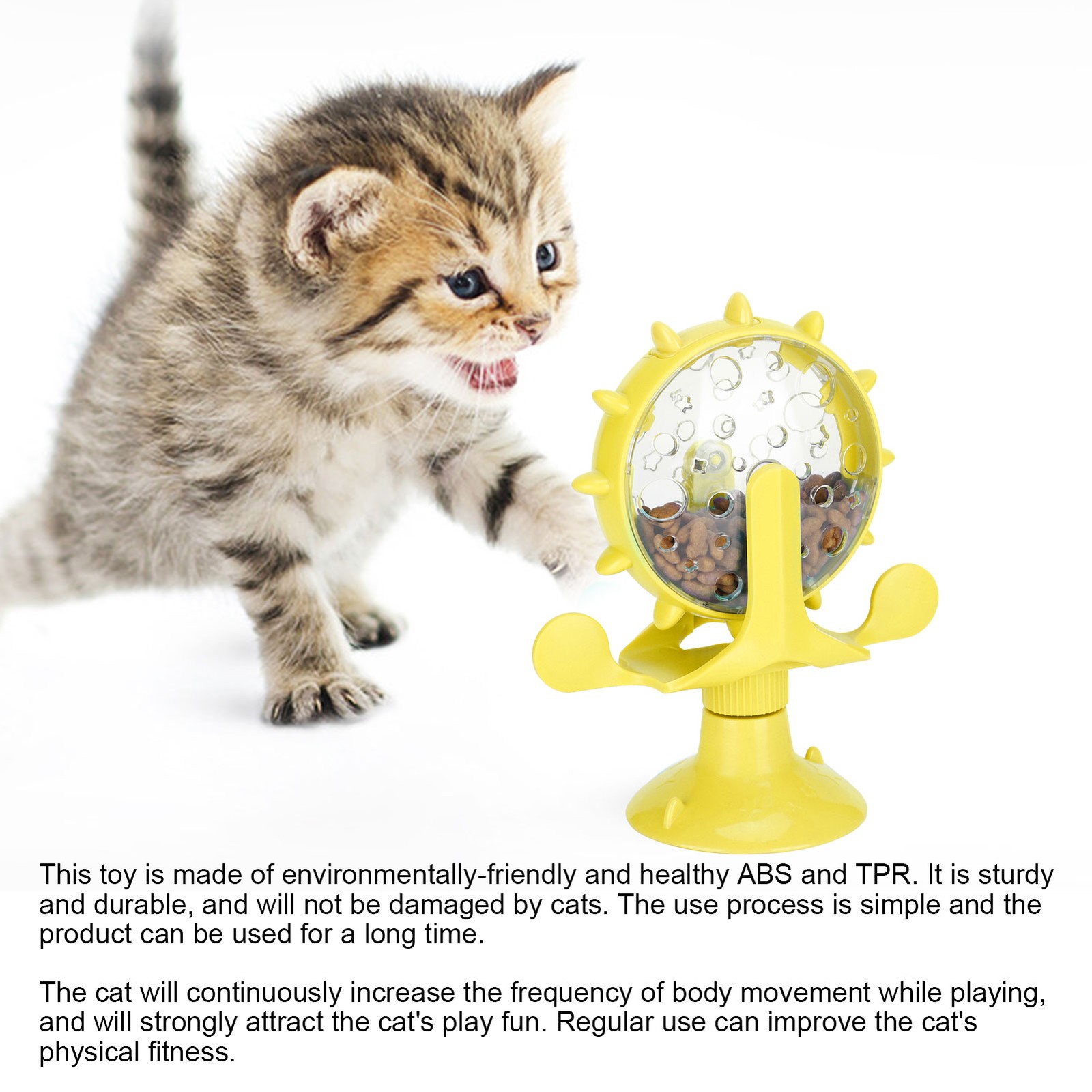 ABS Cat Treat Puzzle Toy Windmill Educational Interactive (Yellow)