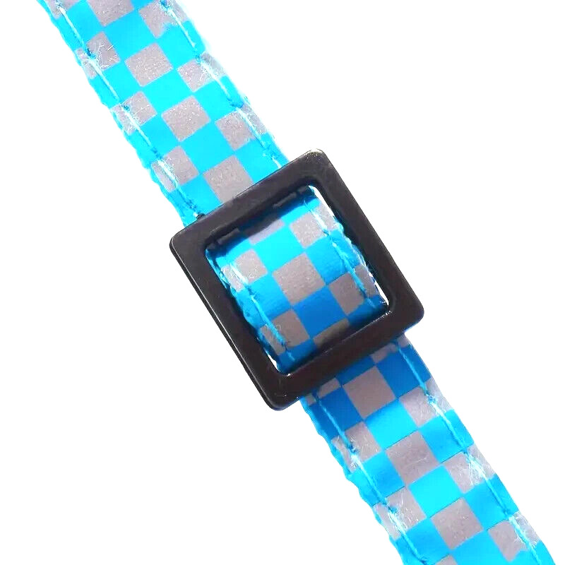 Cat DogPetCollar Checkered Breakaway CatFace Charm Reflective Turquoise 7.4-12.6