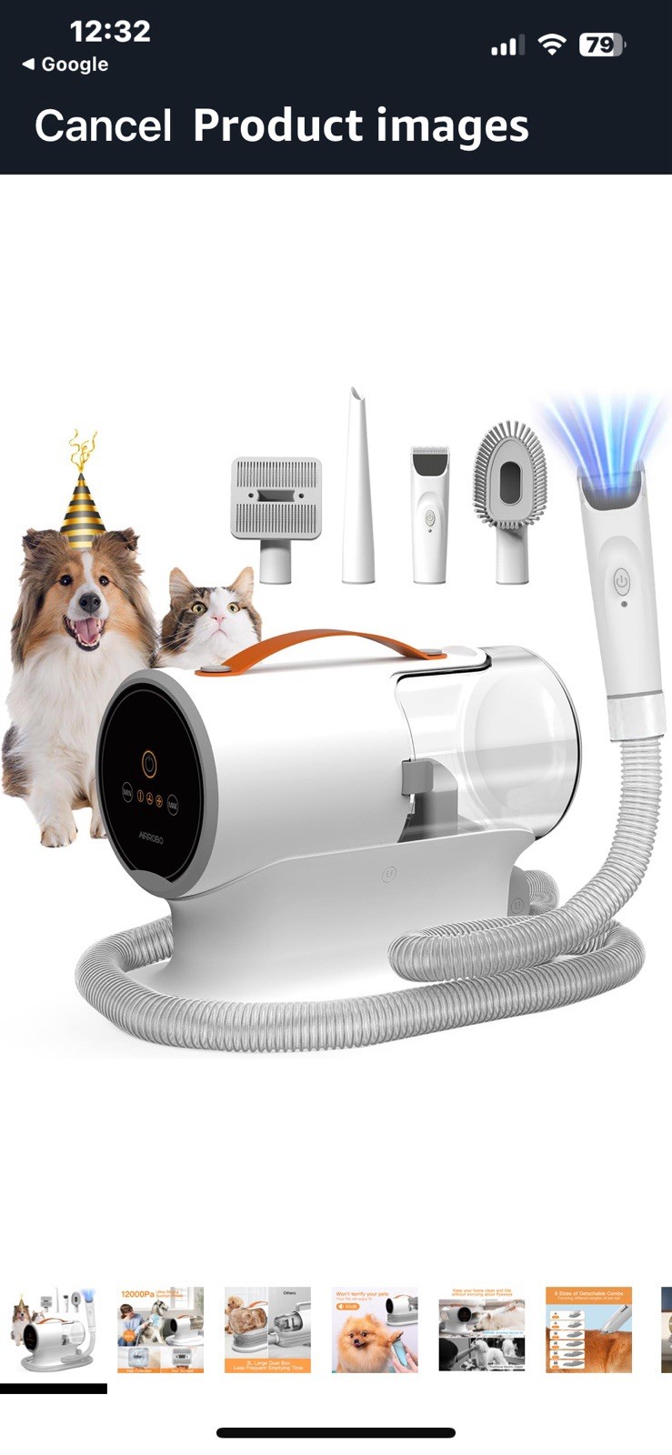 AIRROBO Dog Grooming Vacuum Dog Grooming Kit12000Pa Strong Pet Grooming Vacuu…