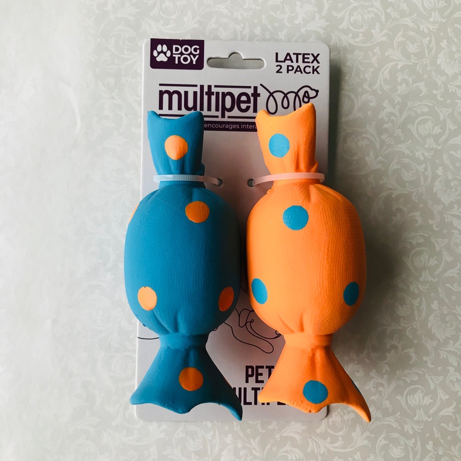 Dog multipet Latex Toy Squeakables Orange/Blue Size : 4.5″ X 2.0″