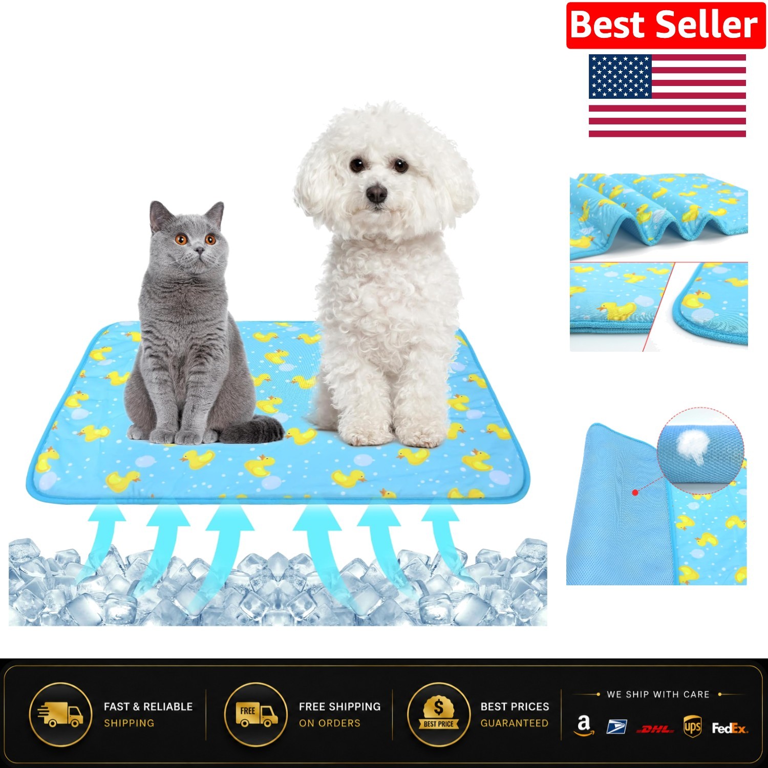 Summer Pet Cooling Mat – Lightweight Blue Duck Cushion for Small Dogs & Cats