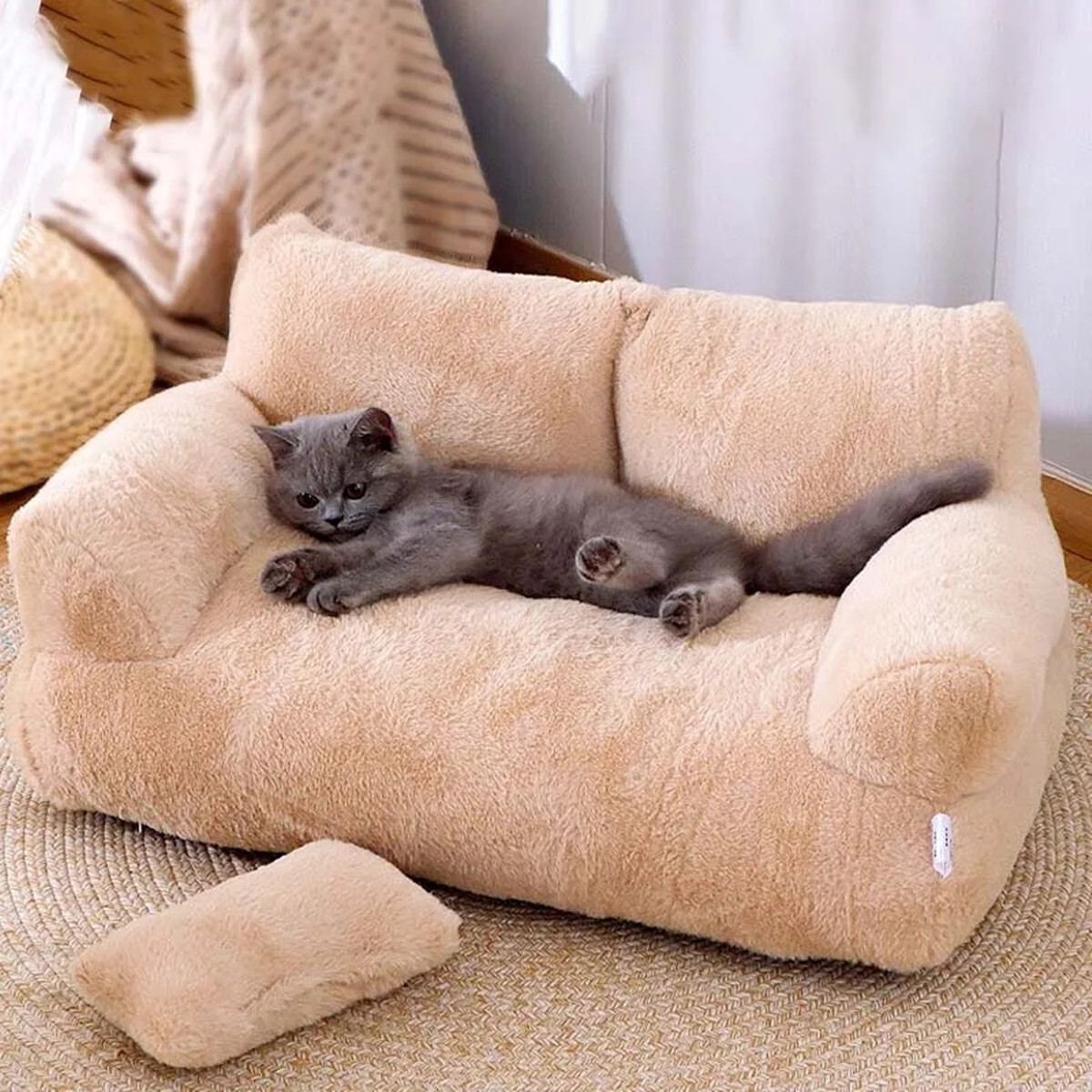 Pet Couch Bed Washable Cat Beds Fluffy Cat Sofa for Medium Small Dogs Non-Slip