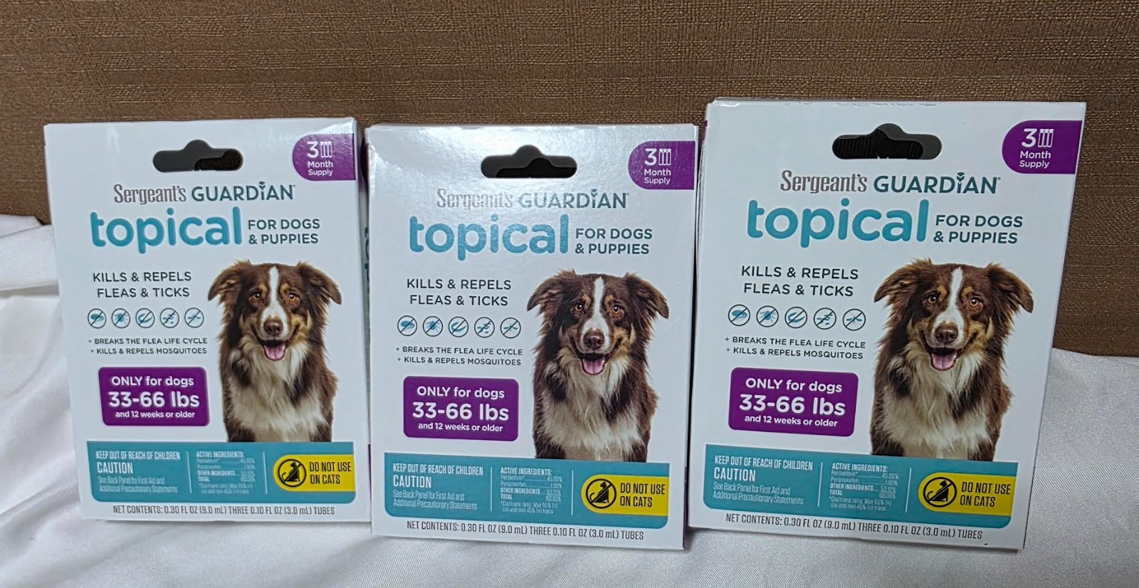 Sergeant’s Guardian Flea & Tick Squeeze On Topical for Dogs 33-66 lbs / 3 PACKS