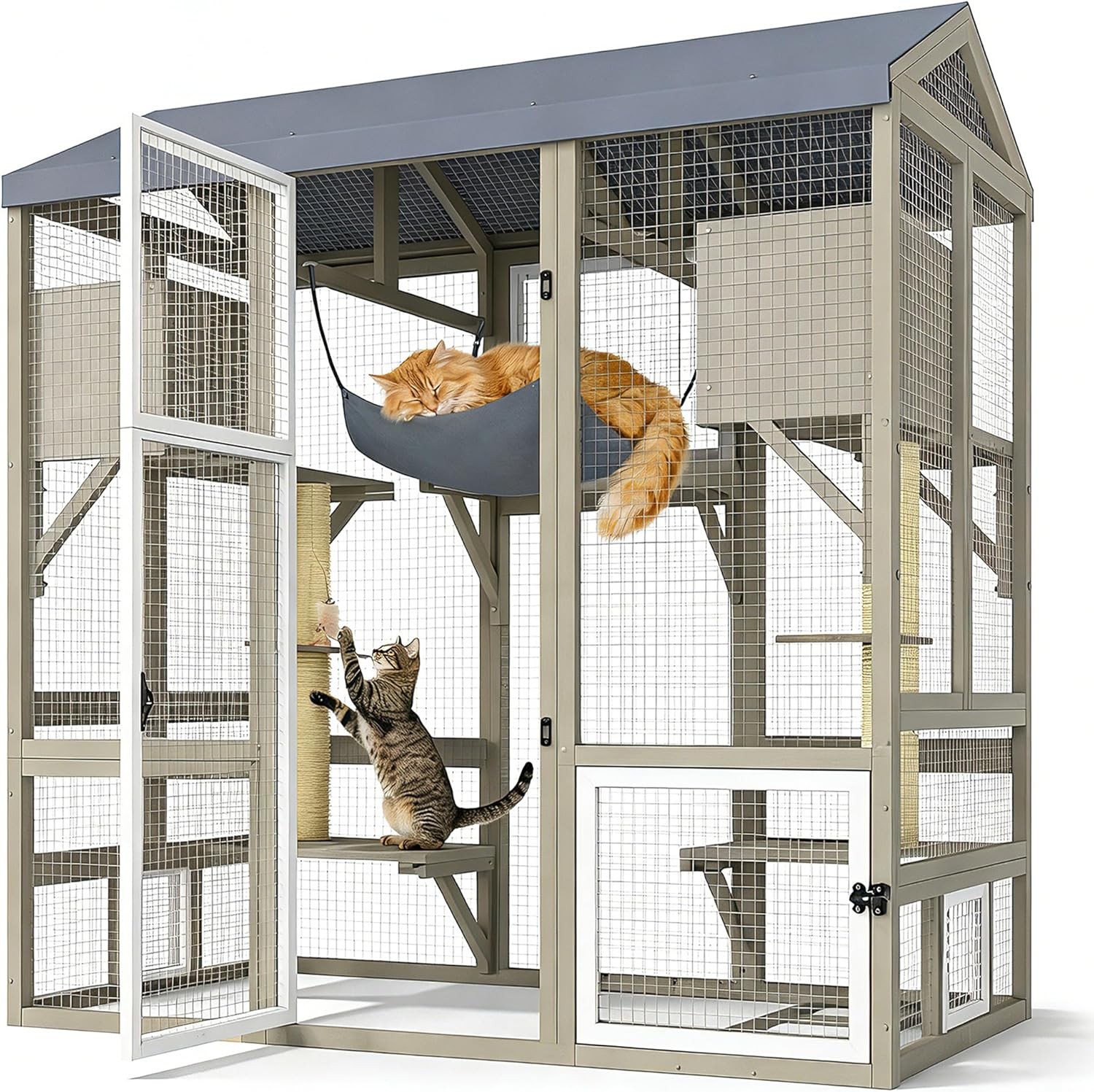 PETSCOSSET Catio Outdoor Cat Enclosure 4 Story Large Cat House with Resting Room