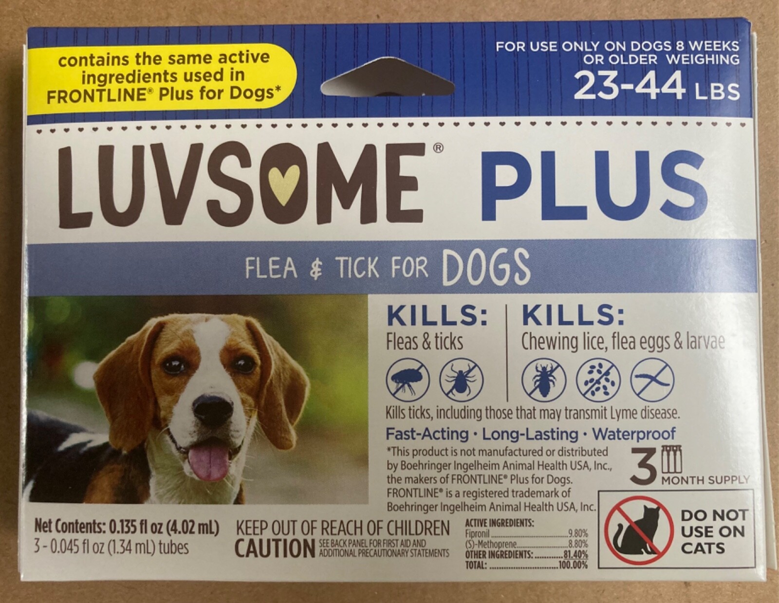 Luvsome Plus Flea & Tick ~ Dogs 23-44 # ~ 3 Month Supply Fast Acting Waterproof