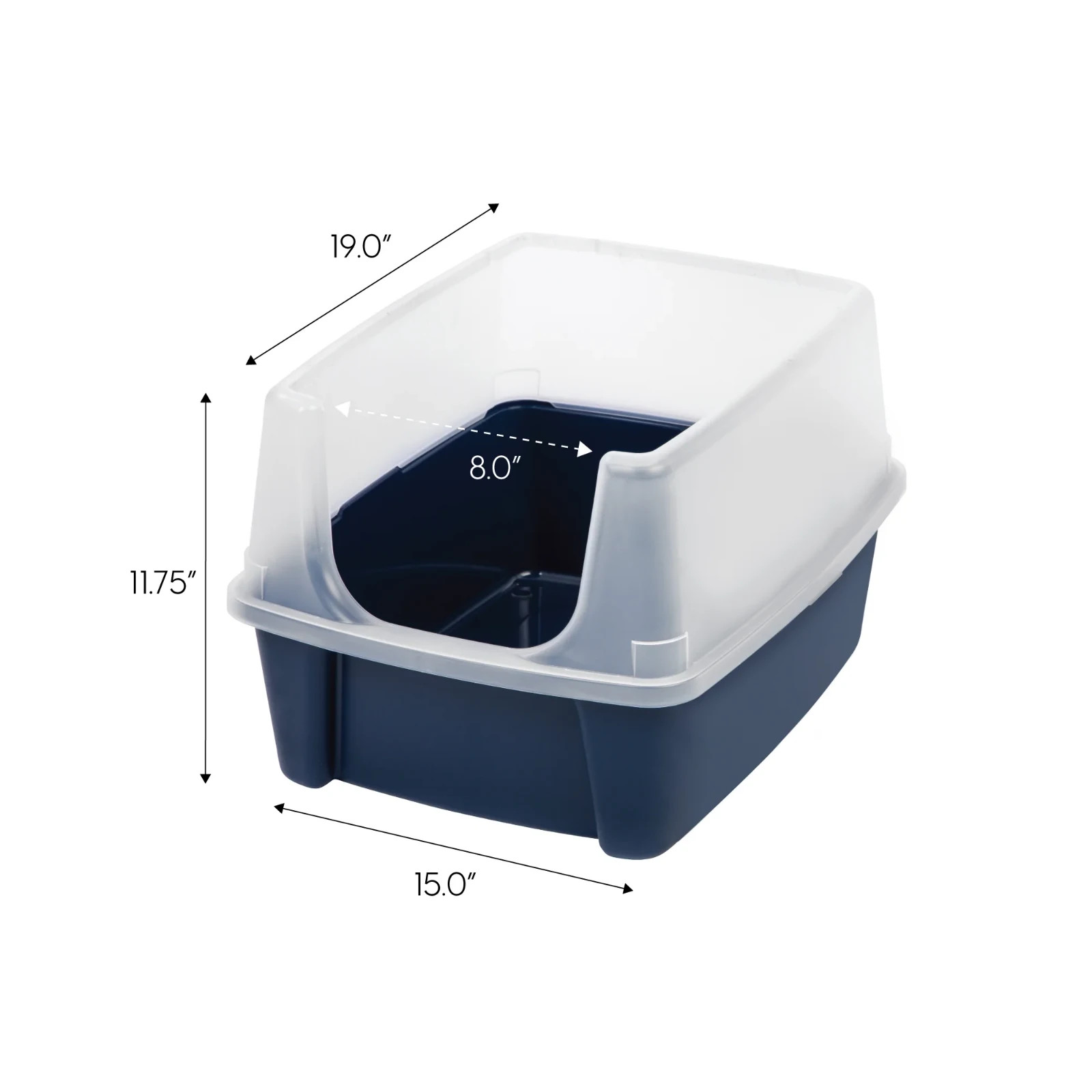 High Sided Open Top Cat Litter Box with Scoop, Navy