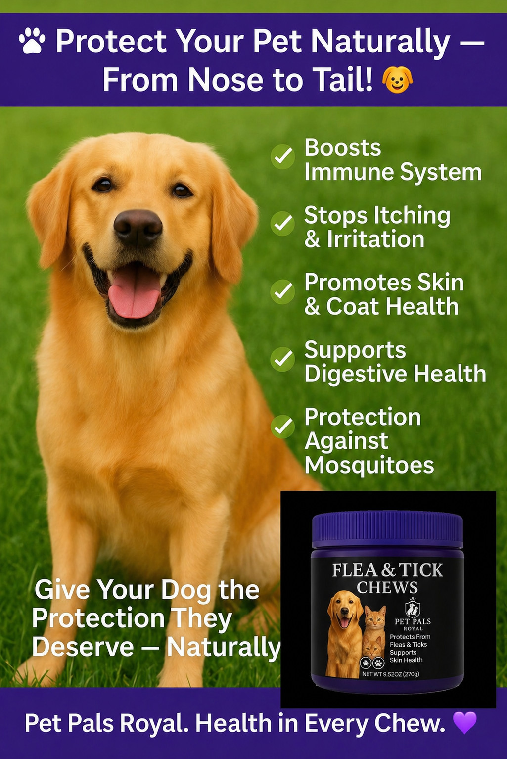Natural Dog & Cat Flea and Tick Prevention 100Chews for All Breeds Ages & Sizes
