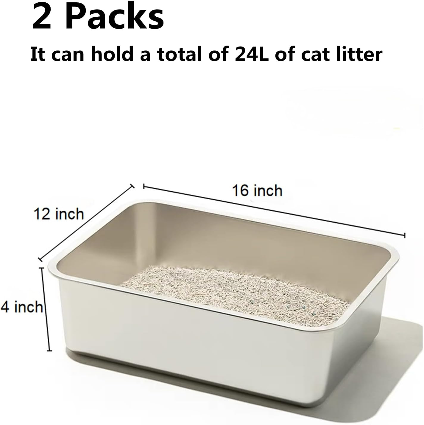 2 Pcak Stainless Steel Litter Box，Cat Rust Proof Metal Litter Box XL High Sides