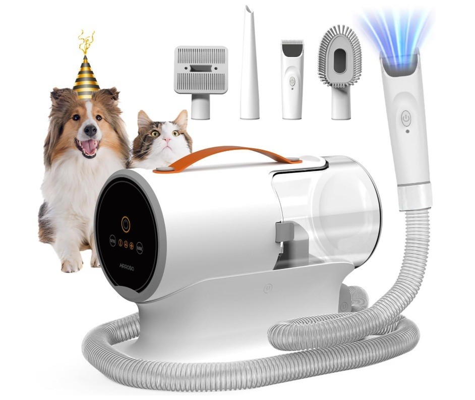 AIRROBO PG100 Pet Grooming Vacuum with 5 Grooming Tools, 12000Pa Suction Power