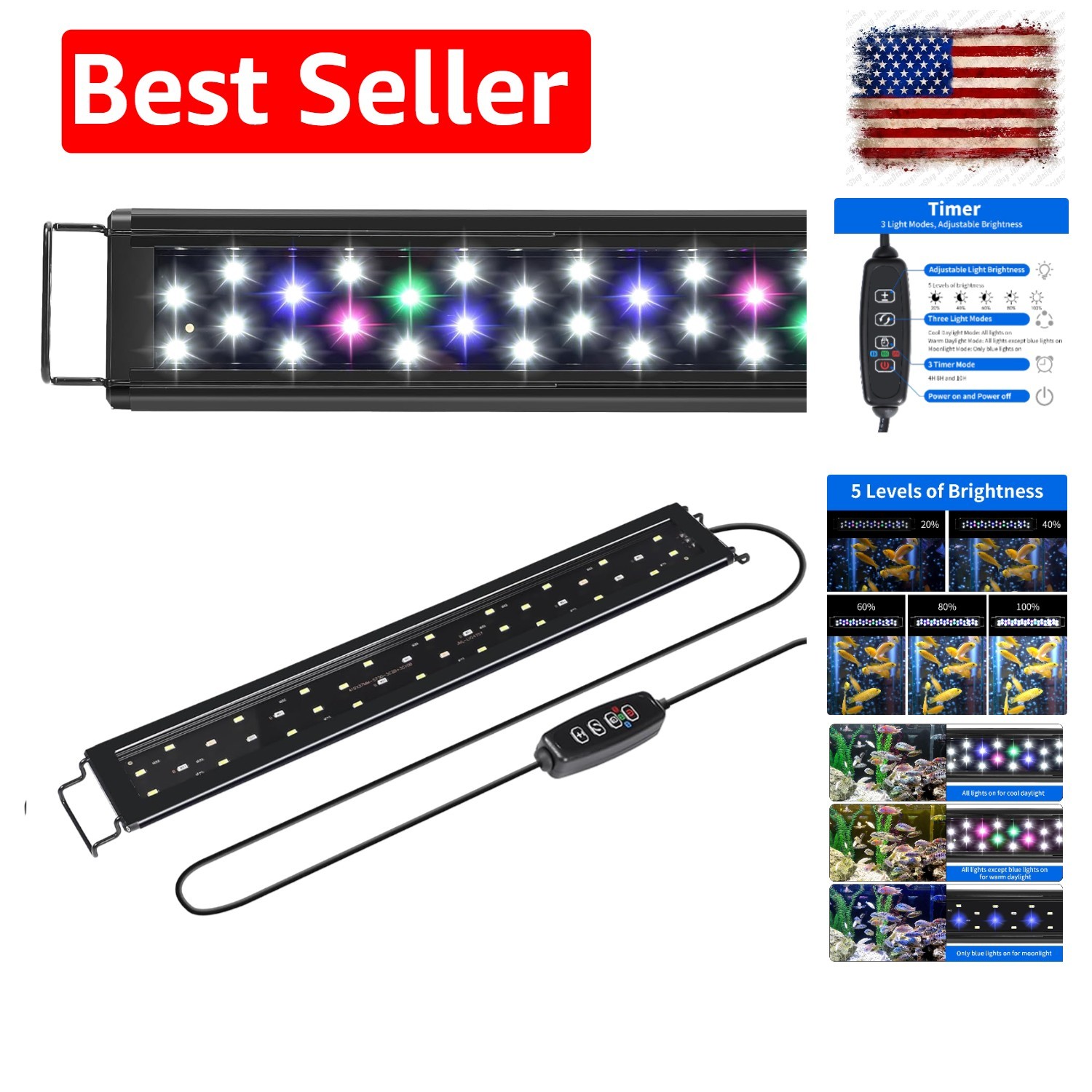 LED Aquarium Light for 12 Inch Fish Tank, Auto On Off with Timer, Full Spectr…