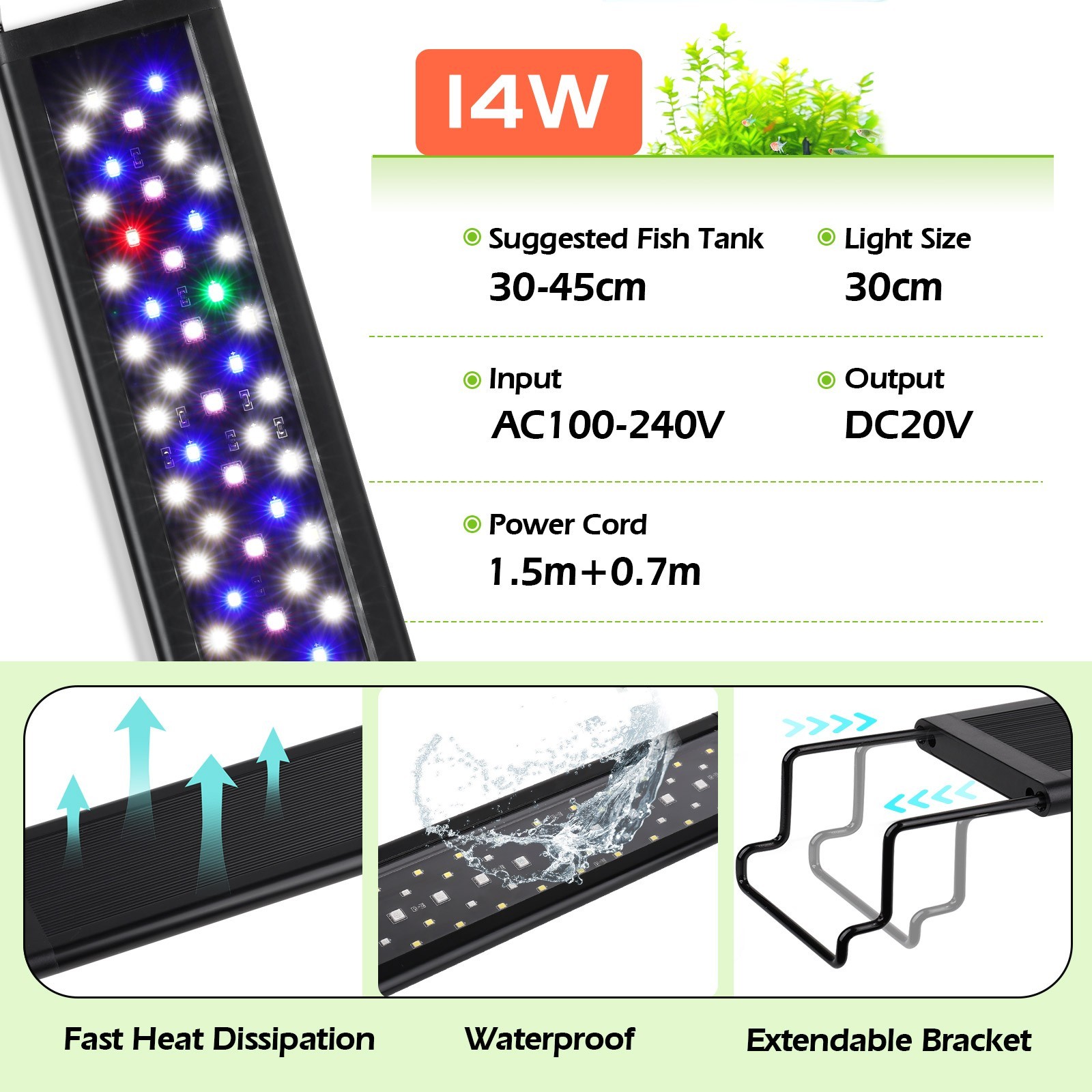 hygger 12 18 24 30 36 48″ Aquarium Fish Tank LED Light Lamp Tube Bar RGB Lamp